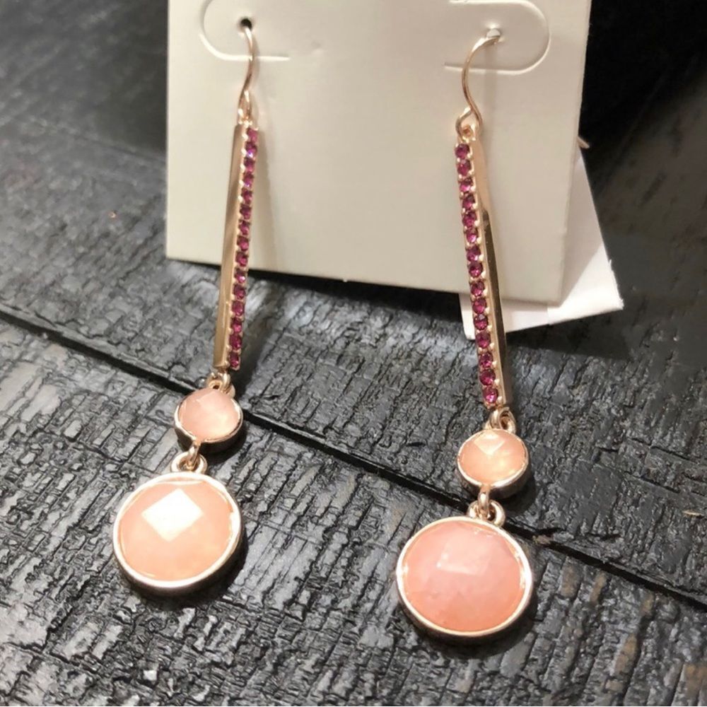 Gold & Pink Rhinestone Drop Earrings - Picture 4 of 4